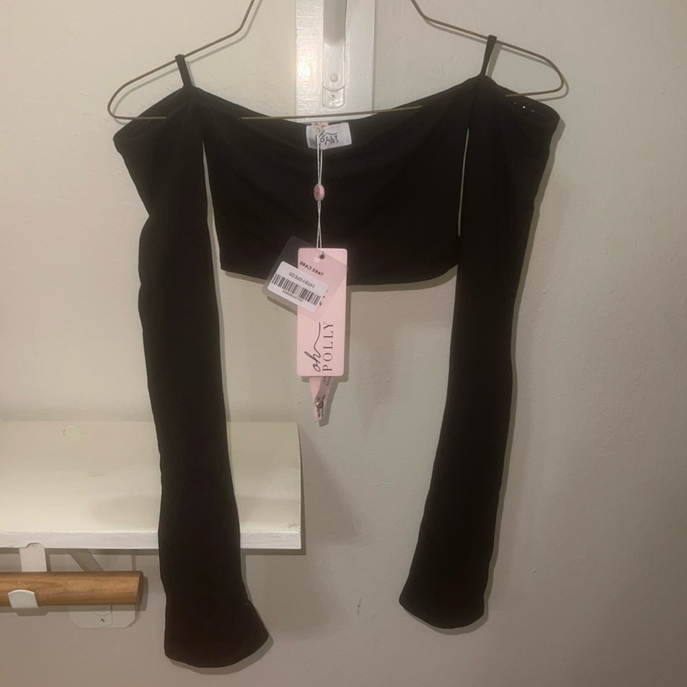 Oh Polly off shoulder long sleeve crop top and flared leggings set